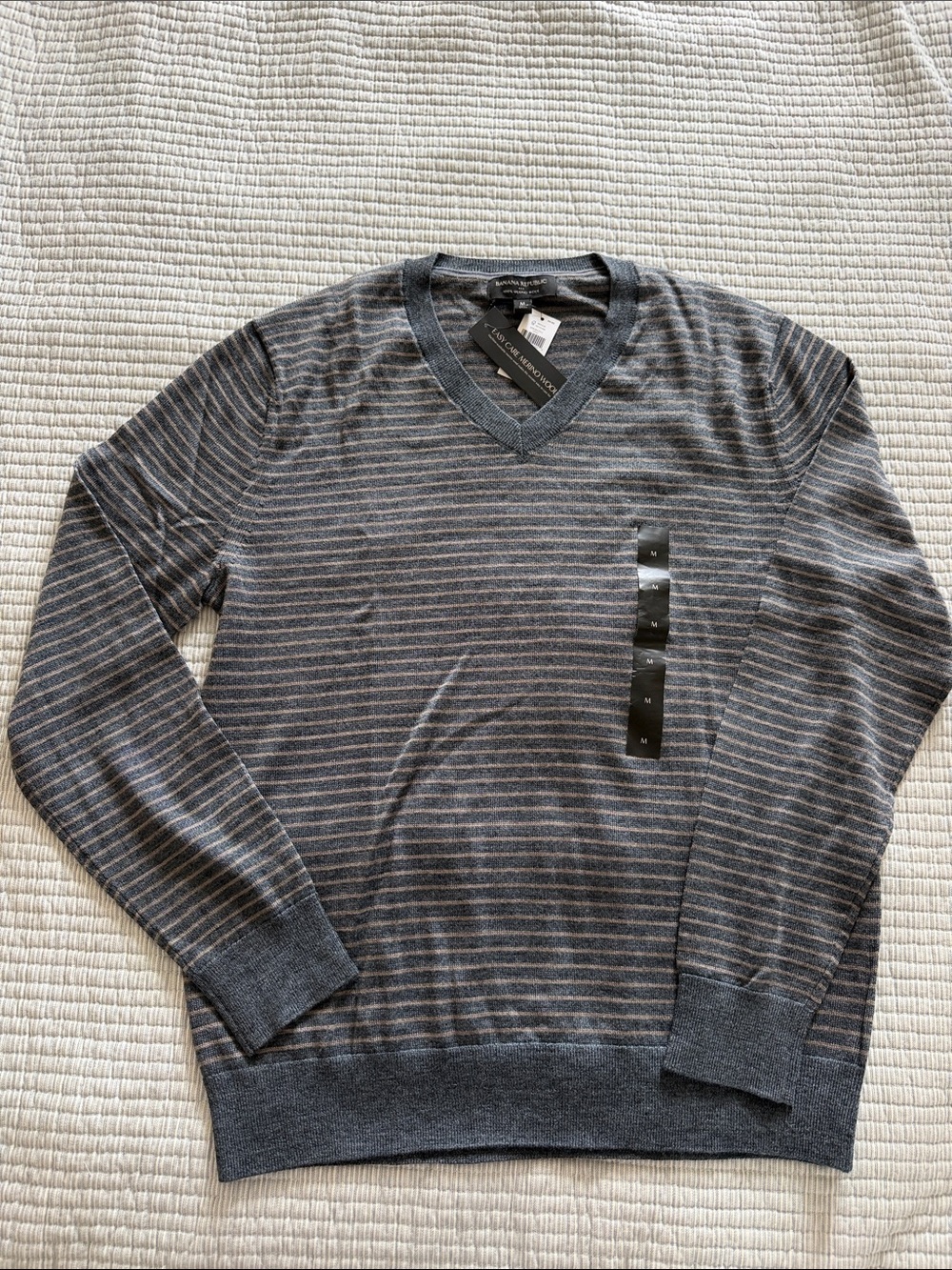 Banana Republic Men's V-Neck Striped Sweater - Charcoal & Light Blue